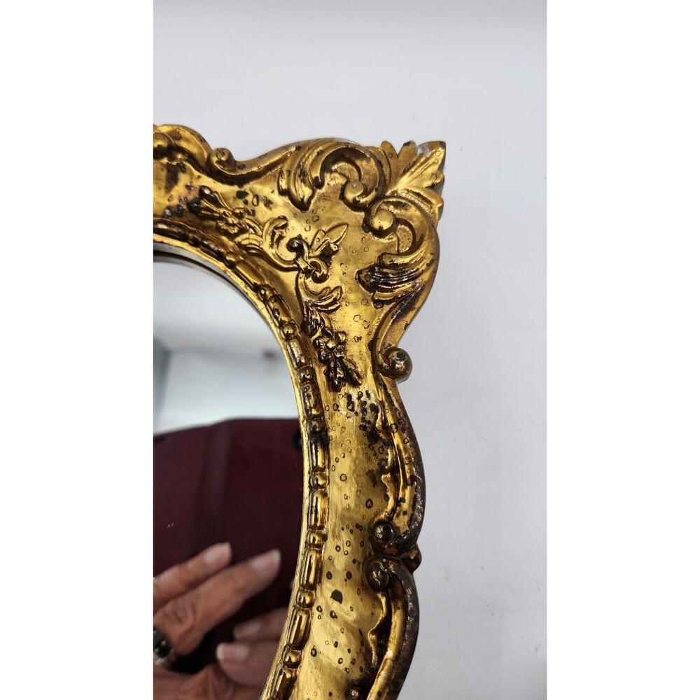 Vintage Set Italian Resin Frame Gilded Wall Mirrors Floral Motif 9"x 7" READ - Picture 9 of 12